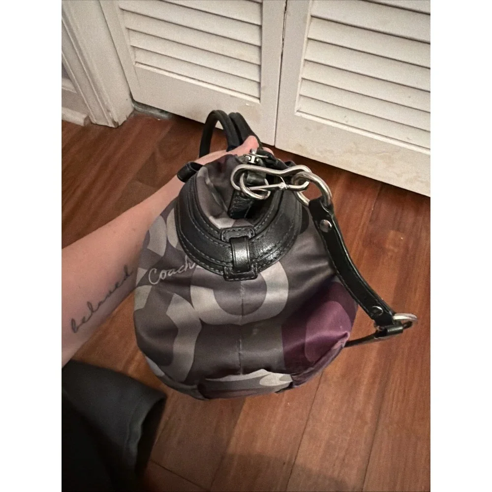 Coach Madison Sophia Sateen Clover Purse Handbag Black Purple Gray 15946